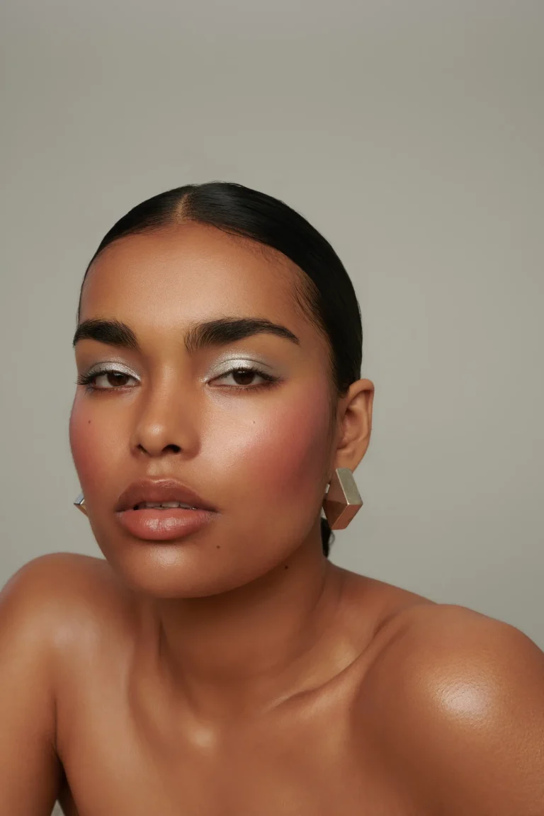 Silver eye editorial beauty makeup portrait by Liz Patey